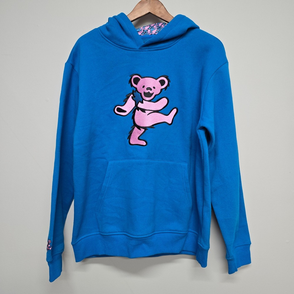 Grateful Dead Section 119 Hoodie Mens‎ M Blue Dancing Bear Patch Hippie Boho